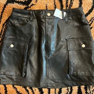 High Waisted Black Faux Leather Cargo Mini Skirt - NWT